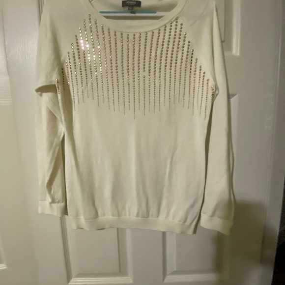 Beautiful White with gold studs all weather sweater . It is NWOT. - Picture 1 of 4